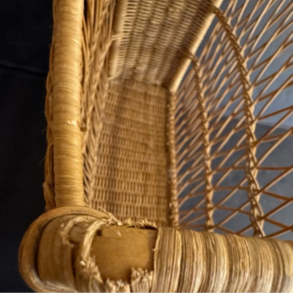 Vintage Handmade tan Bohemian delicate wicker magazine holder.
